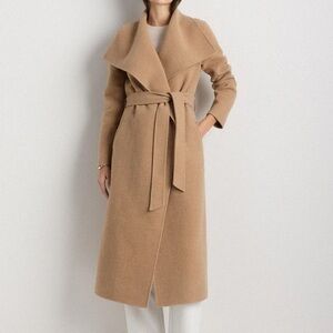 Double-Faced Merino Wool Draped Collar Wrap Coat Sz Medium